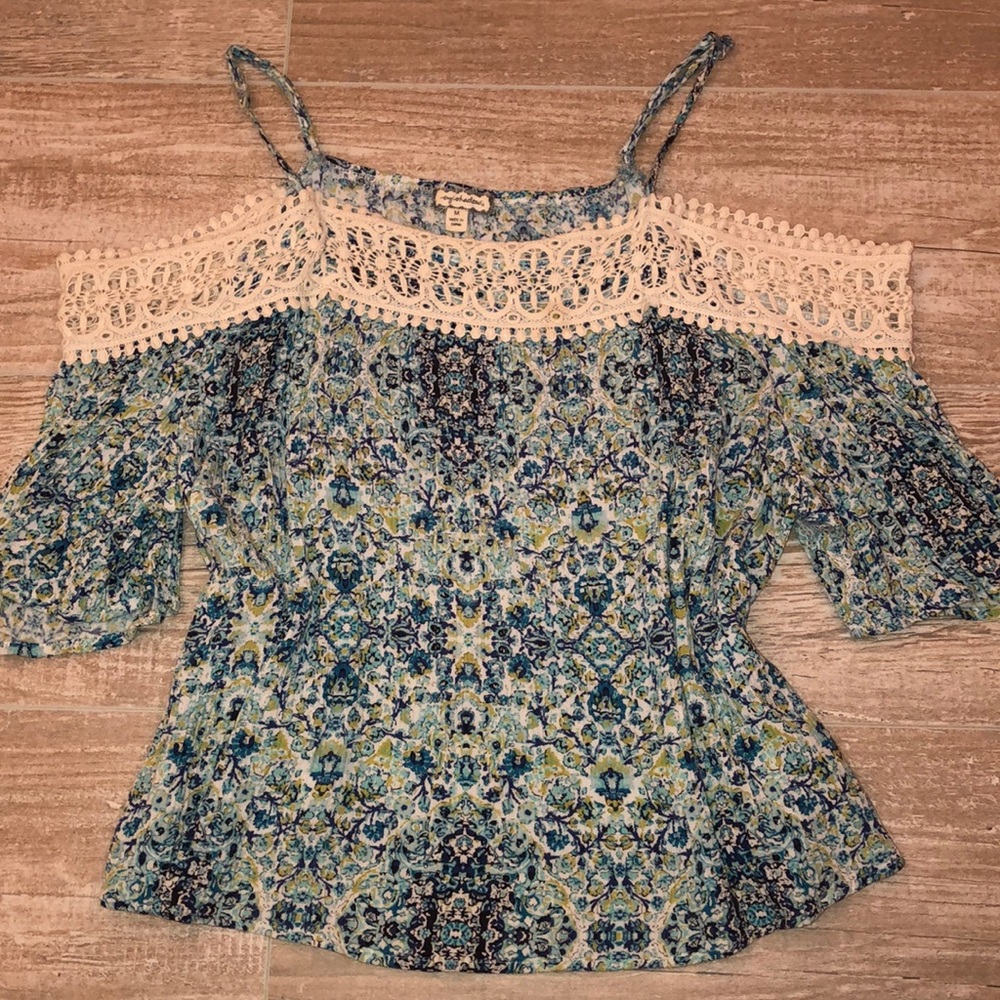 Blue floral lacy blouse